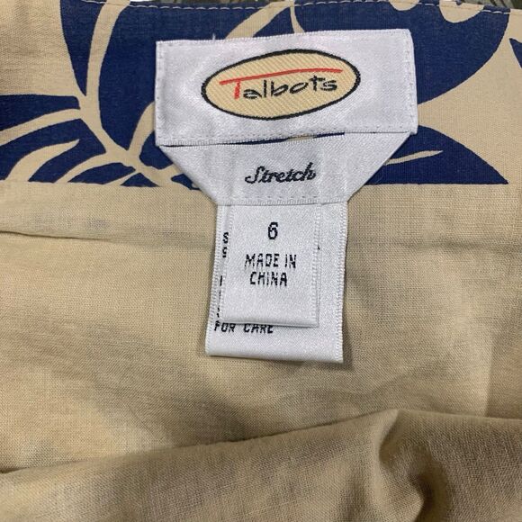 Talbots Womens Tan and Blue Tropical Floral Sequins Skirt 6 Classic Preppy Beach - Picture 2 of 6